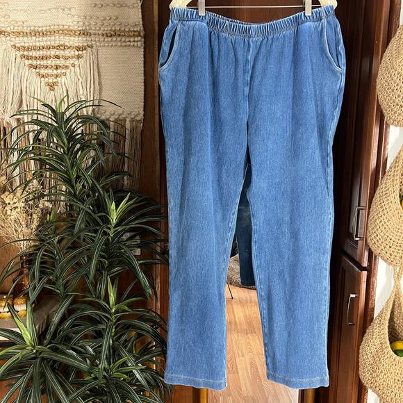 LL Bean Perfect Fit Denim Pants Women’s XL Stonewashed High Rise Tapered Elastic - Picture 2 of 16